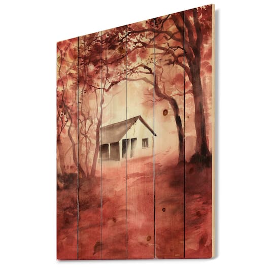 Designart - House In Red Autumn Woods